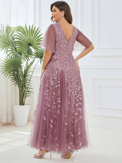 ever ASTRAL|Elegant Ruffle Sleeves Maxi Sequin Mother of the Bride Dress