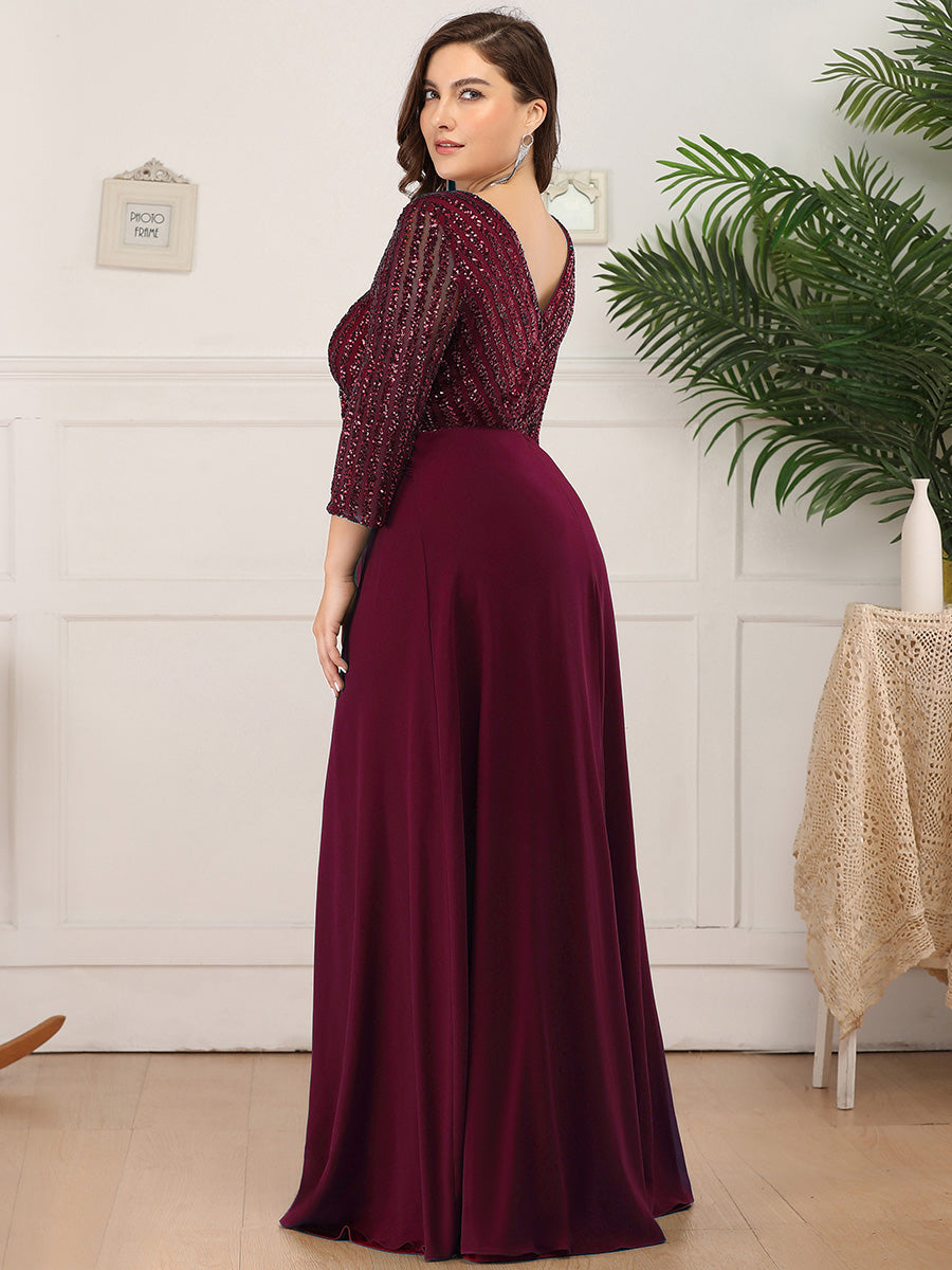 ever IRIS|Patchwork Chiffon Sequin A-Line Evening Dress