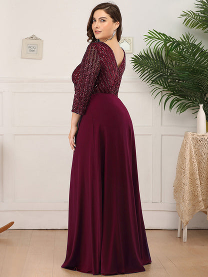ever IRIS|Patchwork Chiffon Sequin A-Line Evening Dress
