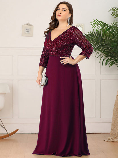 ever IRIS|Patchwork Chiffon Sequin A-Line Evening Dress
