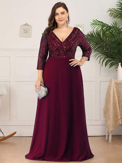 ever IRIS|Patchwork Chiffon Sequin A-Line Evening Dress