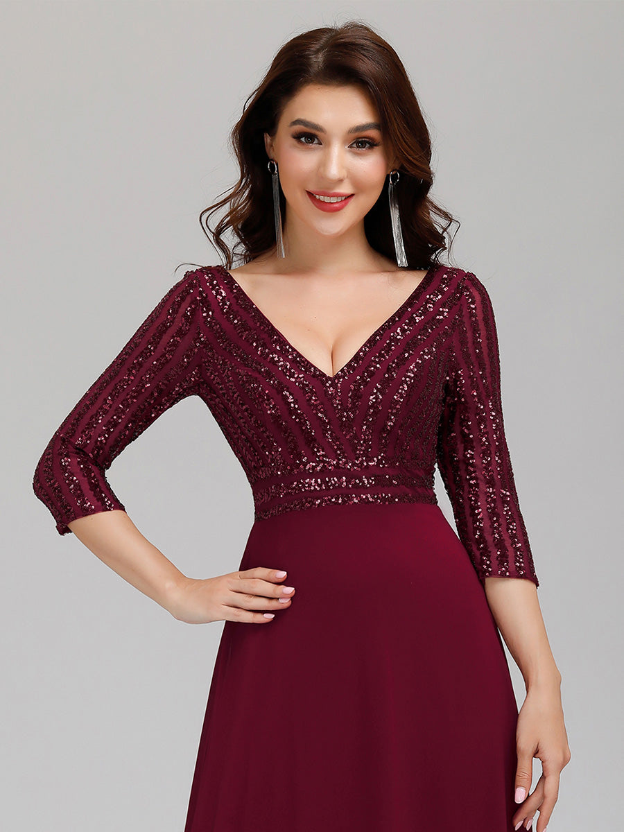 ever IRIS|Patchwork Chiffon Sequin A-Line Evening Dress