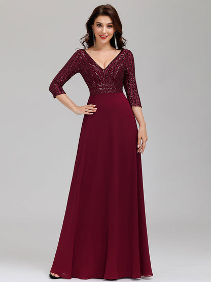 ever IRIS|Patchwork Chiffon Sequin A-Line Evening Dress