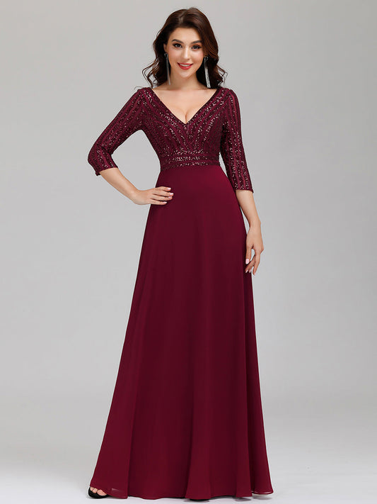 ever IRIS|Patchwork Chiffon Sequin A-Line Evening Dress