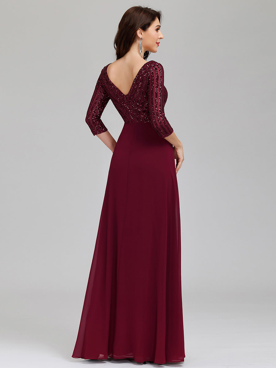 ever IRIS|Patchwork Chiffon Sequin A-Line Evening Dress