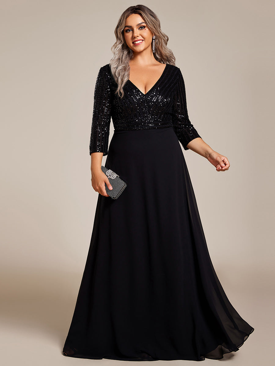 ever IRIS|Patchwork Chiffon Sequin A-Line Evening Dress