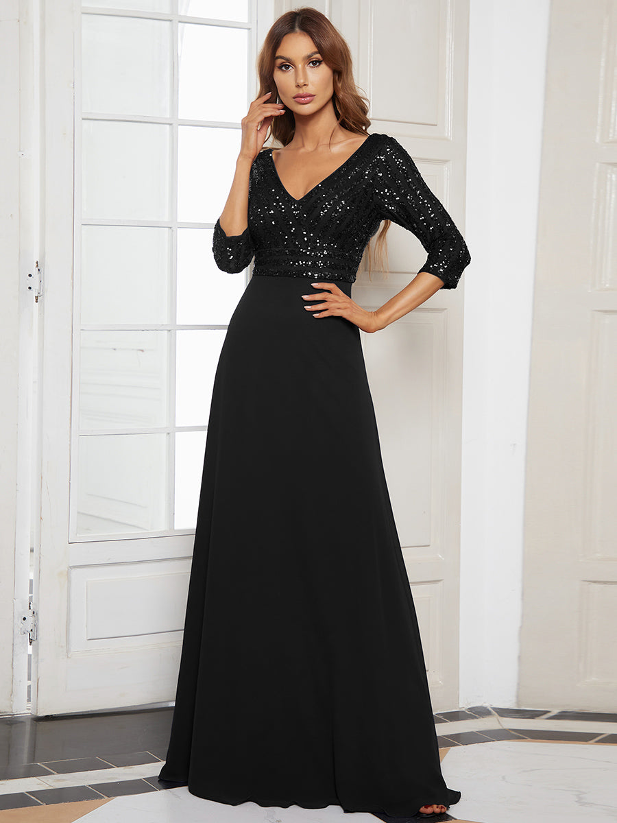 ever IRIS|Patchwork Chiffon Sequin A-Line Evening Dress
