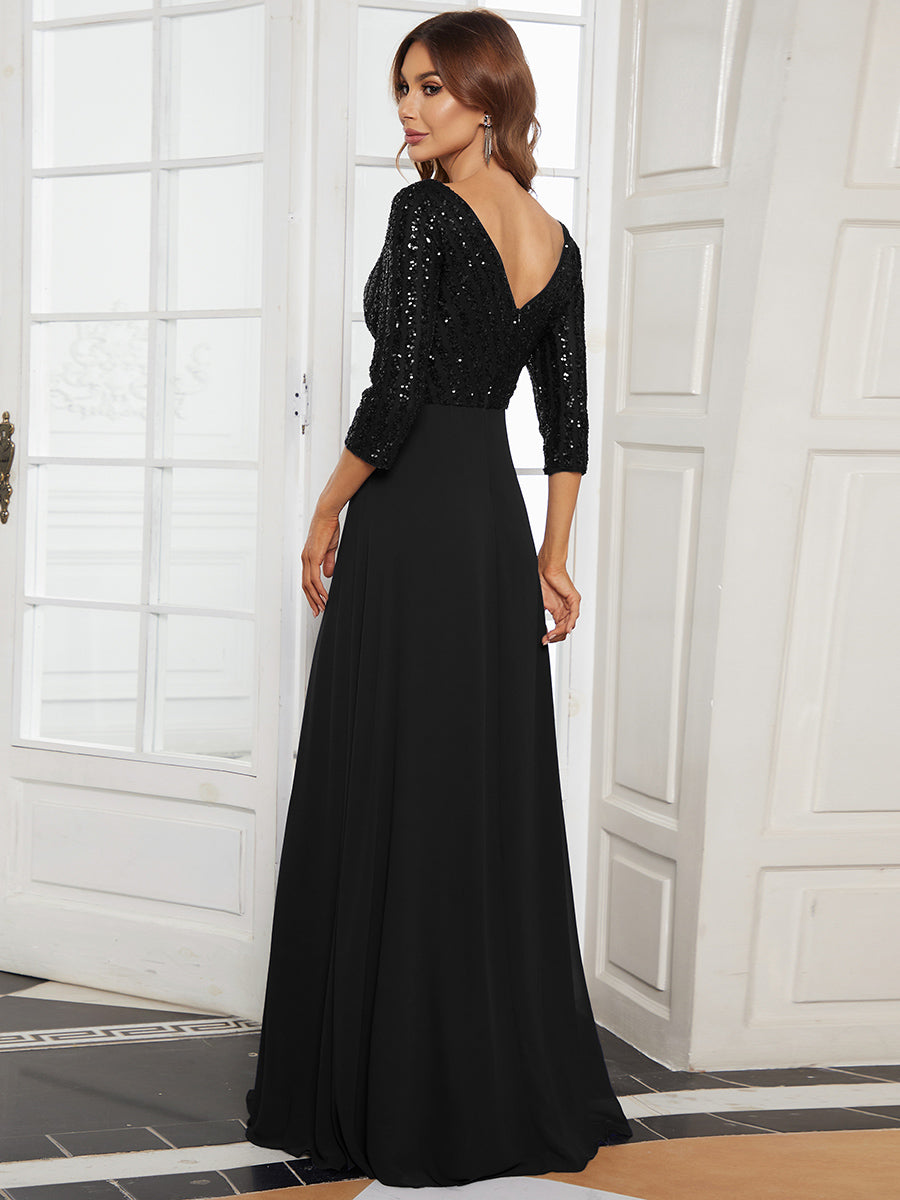 ever IRIS|Patchwork Chiffon Sequin A-Line Evening Dress