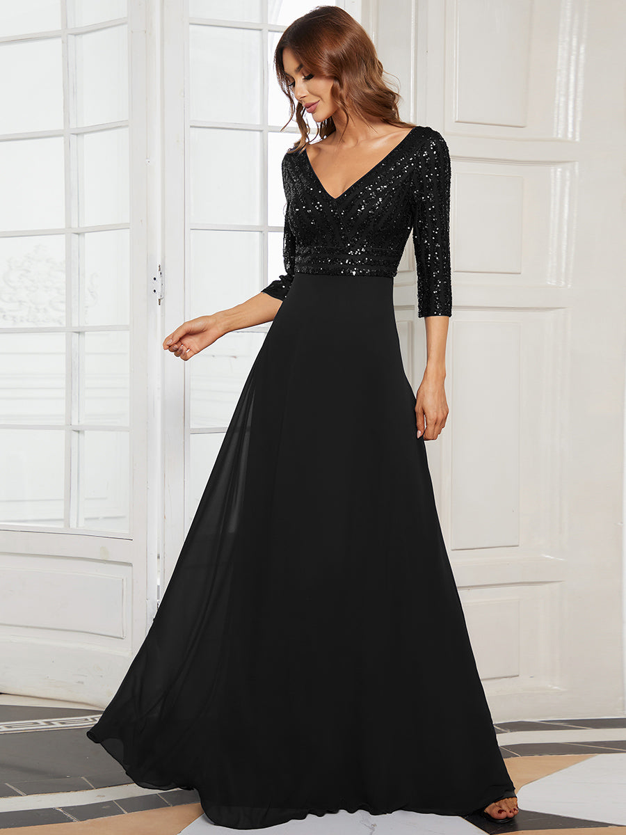 ever IRIS|Patchwork Chiffon Sequin A-Line Evening Dress