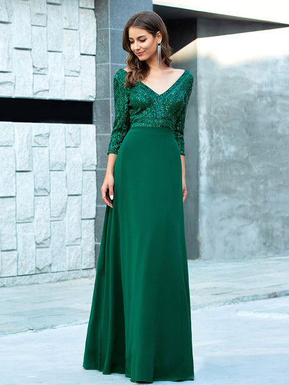 ever IRIS|Patchwork Chiffon Sequin A-Line Evening Dress