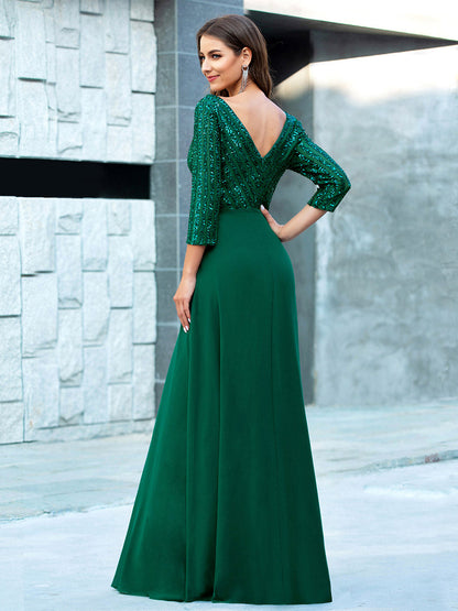 ever IRIS|Patchwork Chiffon Sequin A-Line Evening Dress