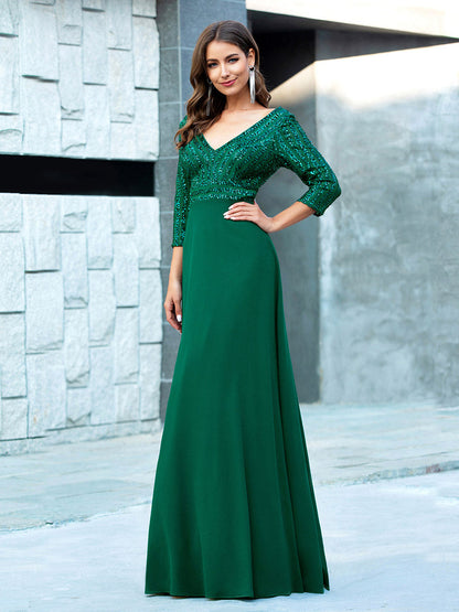 ever IRIS|Patchwork Chiffon Sequin A-Line Evening Dress