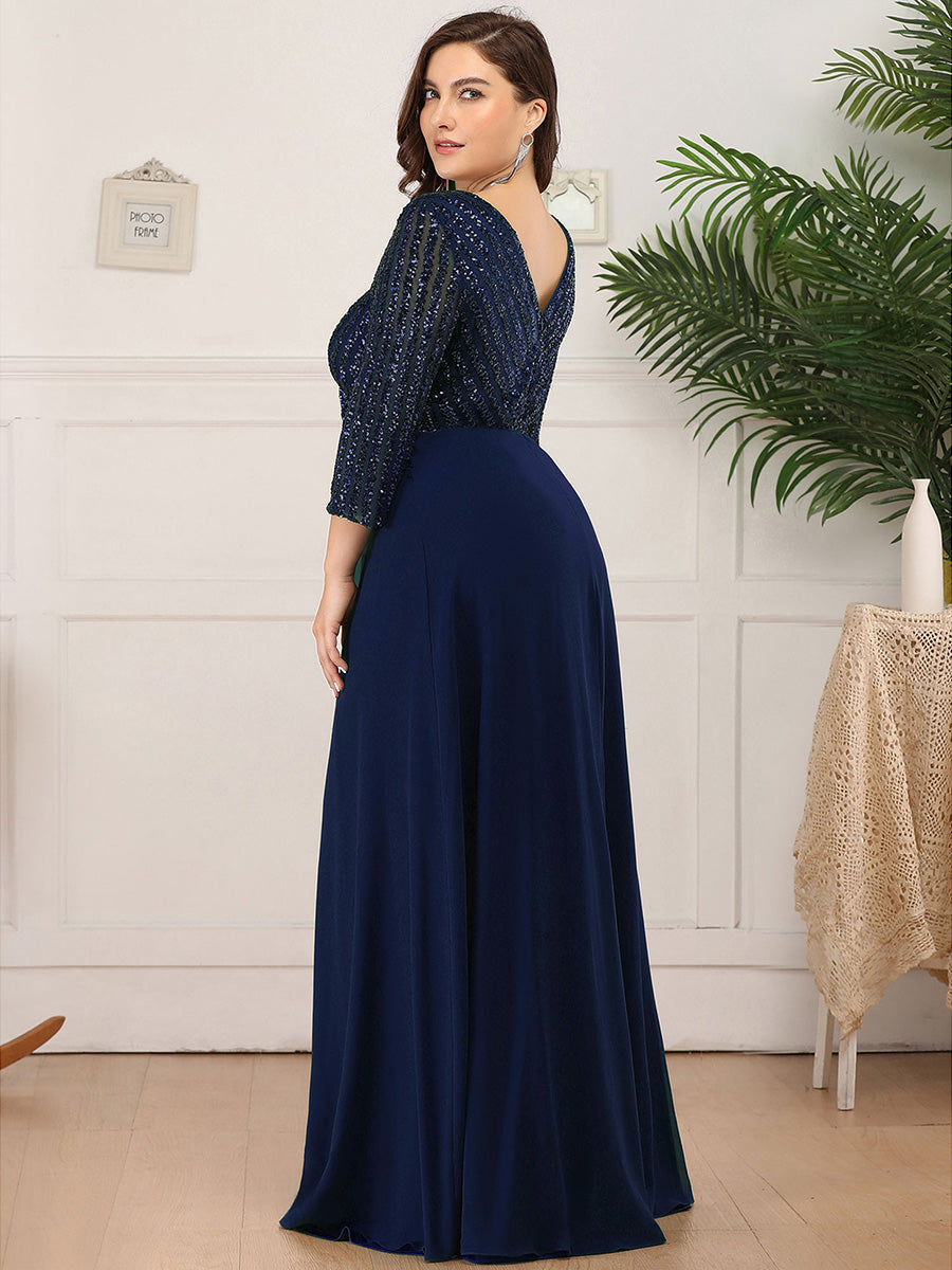 ever IRIS|Patchwork Chiffon Sequin A-Line Evening Dress