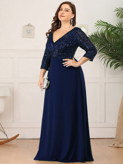 ever IRIS|Patchwork Chiffon Sequin A-Line Evening Dress