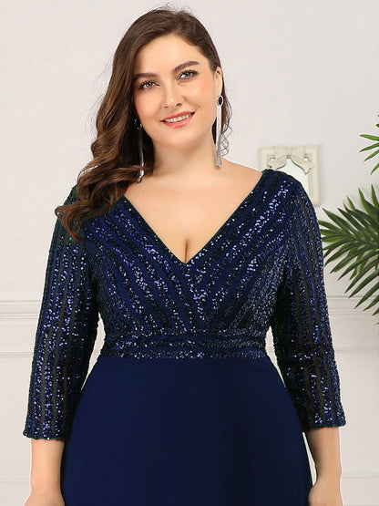 ever IRIS|Patchwork Chiffon Sequin A-Line Evening Dress