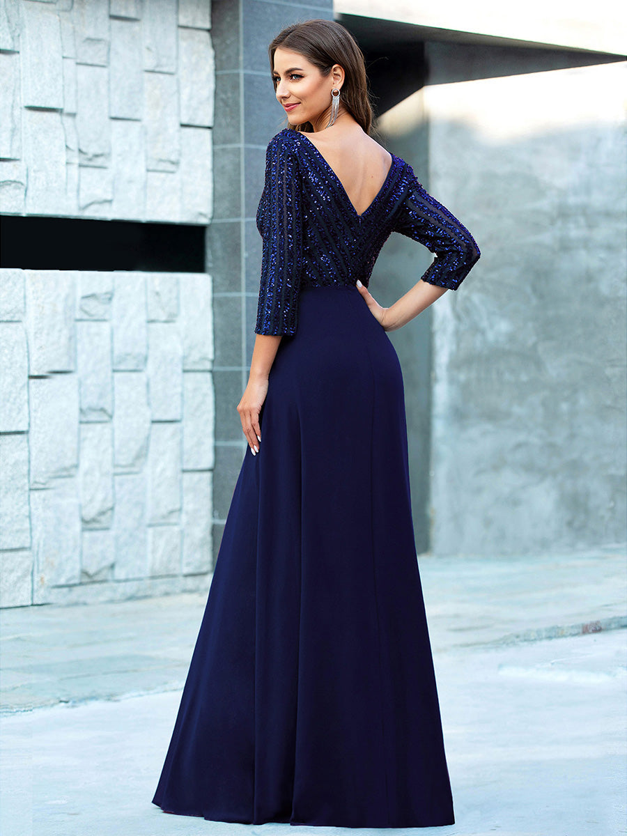 ever IRIS|Patchwork Chiffon Sequin A-Line Evening Dress
