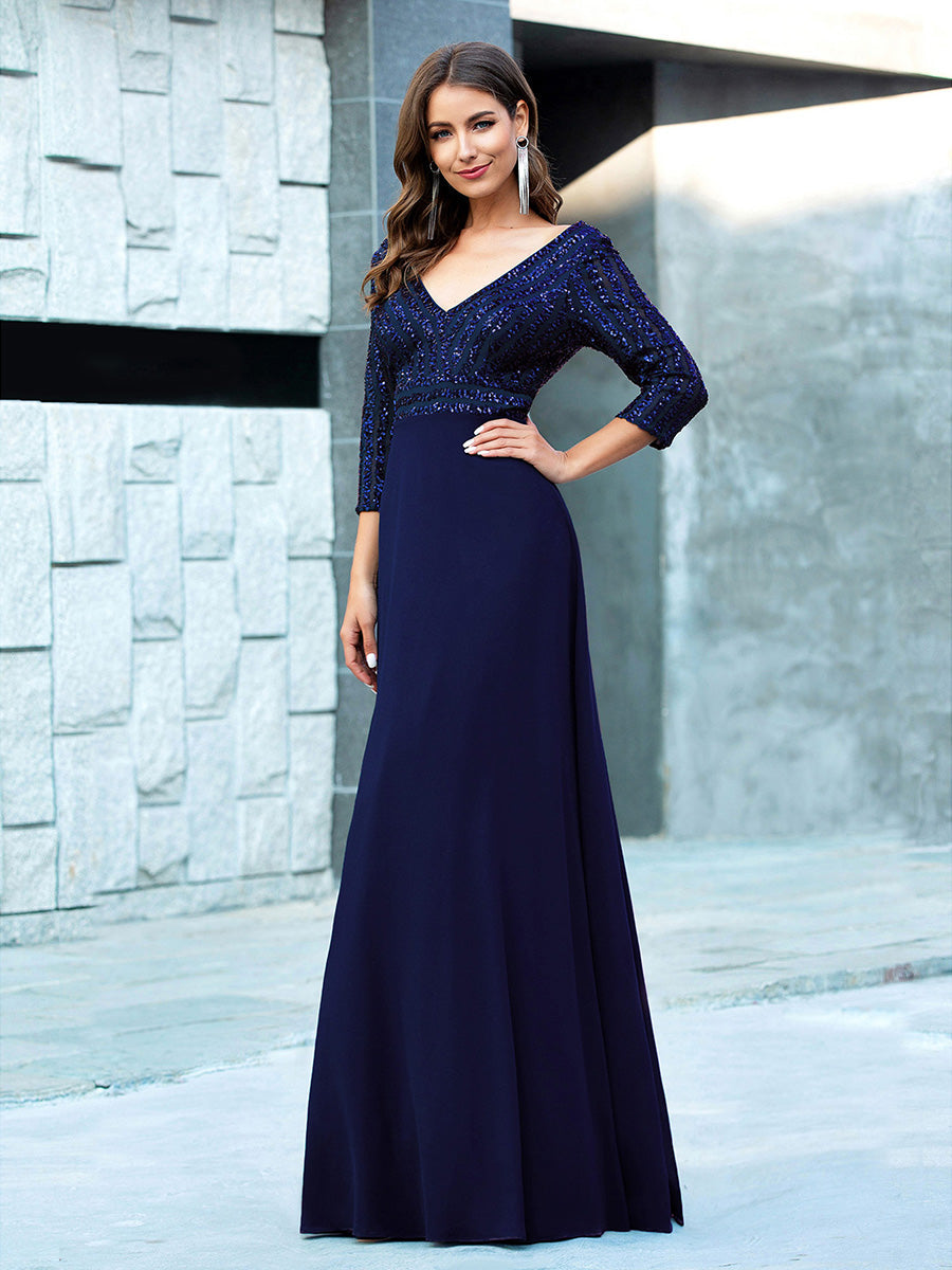 ever IRIS|Patchwork Chiffon Sequin A-Line Evening Dress