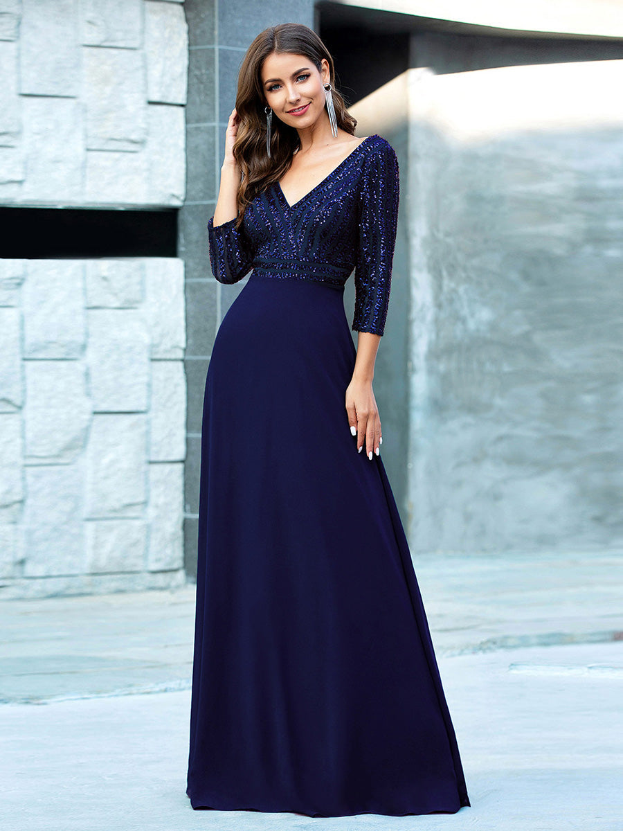 ever IRIS|Patchwork Chiffon Sequin A-Line Evening Dress