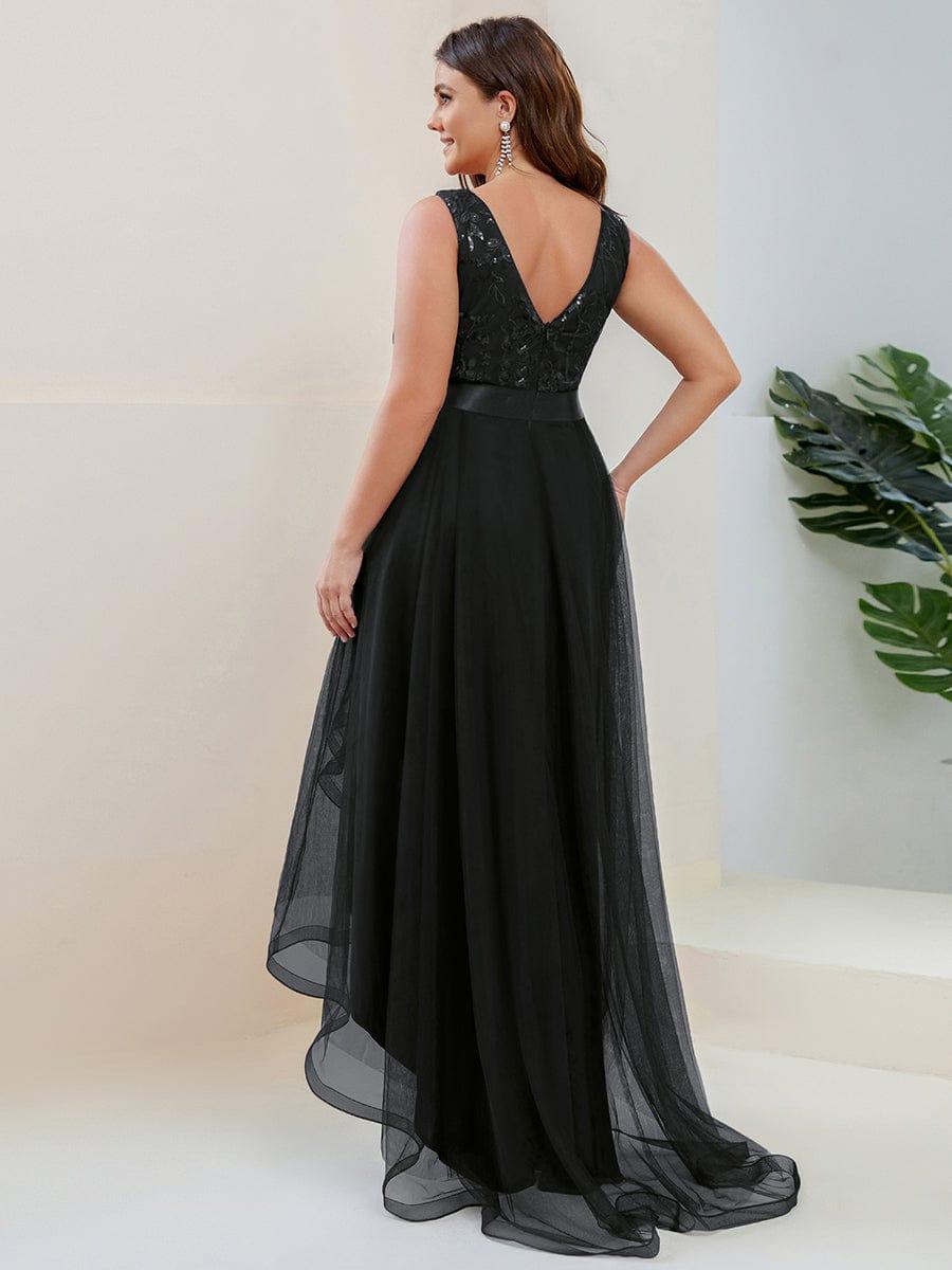 ever SASHIA|Fashion High-Low Deep V Neck Tulle Evening Dresses with Sequin Appliques