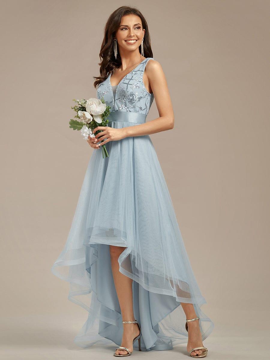 ever SASHIA|Fashion High-Low Deep V Neck Tulle Prom Dresses with Sequin Appliques