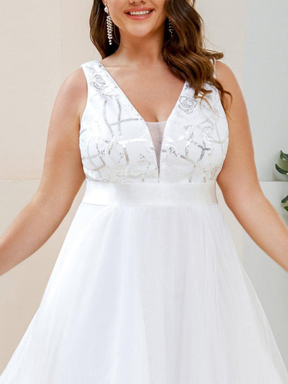 pretty SASHIA|Plus Size Sequin High-Low Deep V Neck Tulle Evening Dresses