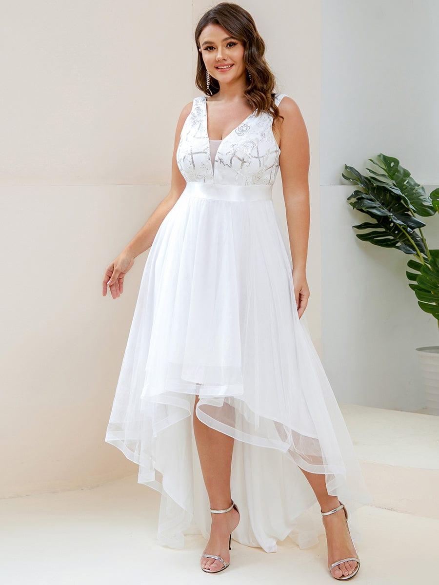 pretty SASHIA|Plus Size Sequin High-Low Deep V Neck Tulle Evening Dresses
