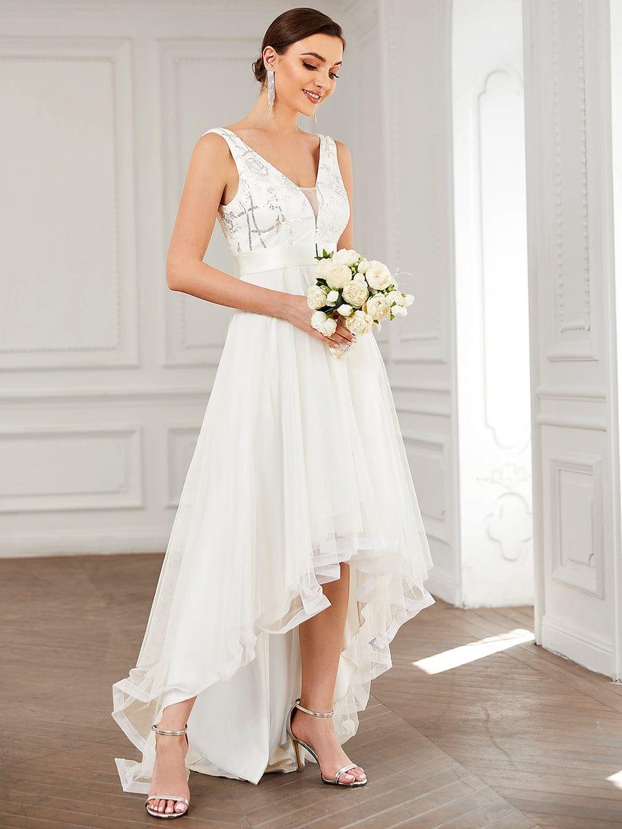 ever SASHIA|Fashion High-Low Deep V Neck Tulle Prom Dresses with Sequin Appliques