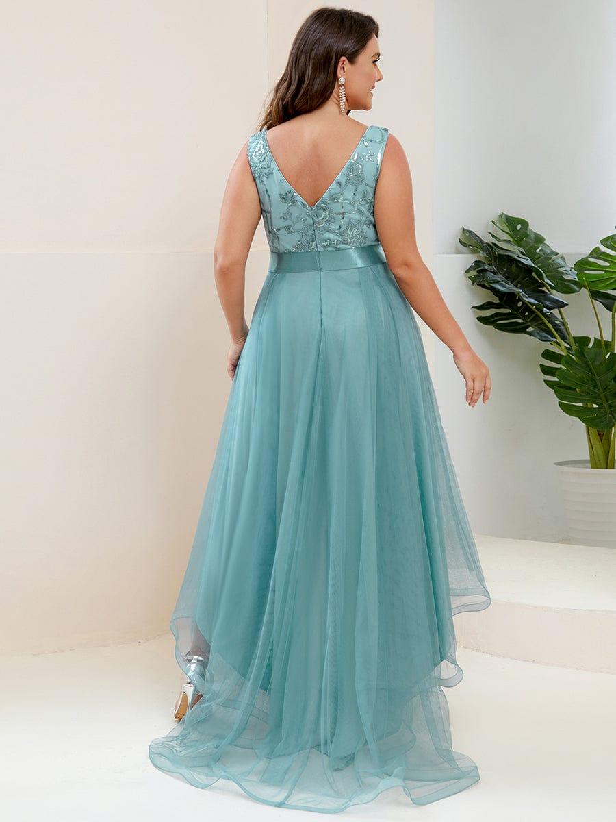 ever SASHIA|Fashion High-Low Deep V Neck Tulle Evening Dresses with Sequin Appliques