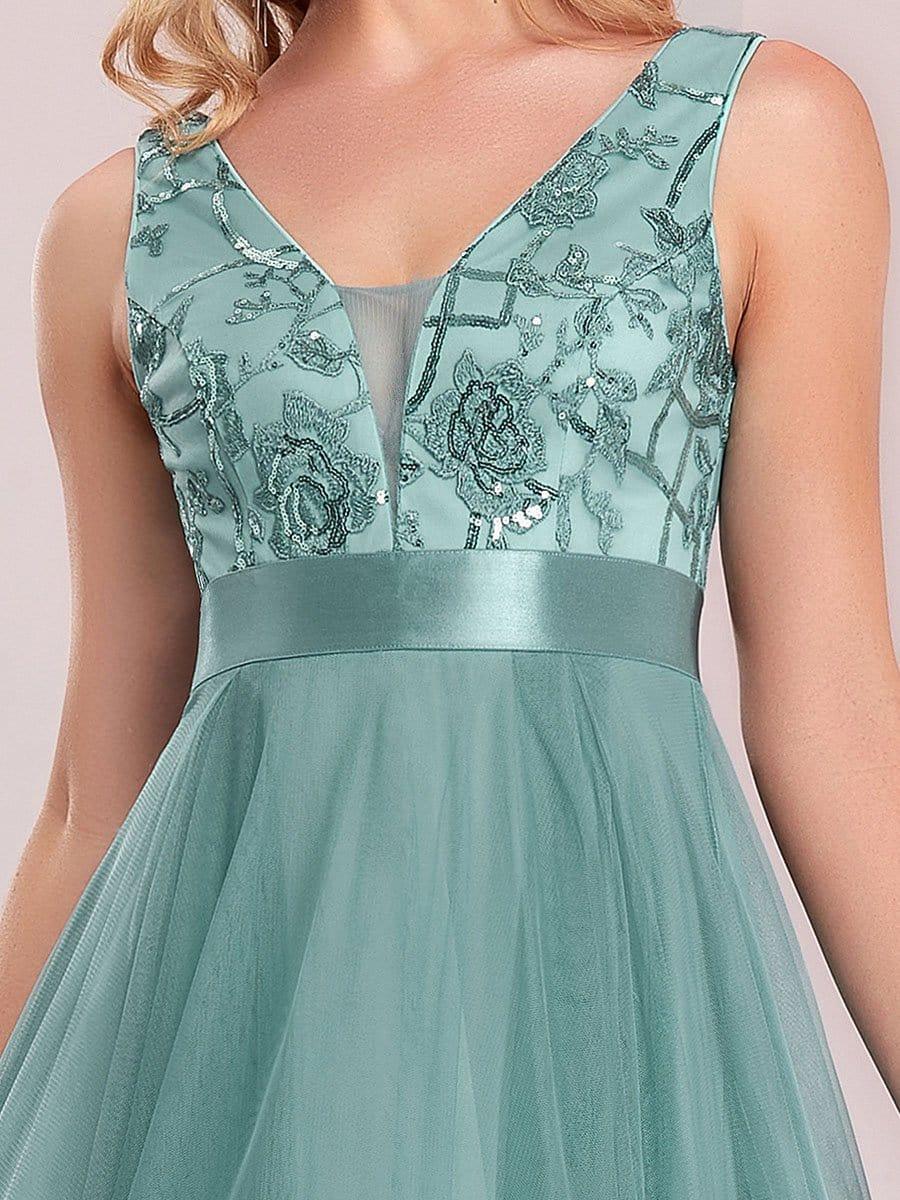 ever SASHIA|Fashion High-Low Deep V Neck Tulle Prom Dresses with Sequin Appliques