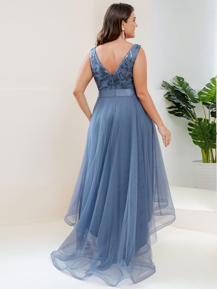 ever SASHIA|Fashion High-Low Deep V Neck Tulle Evening Dresses with Sequin Appliques