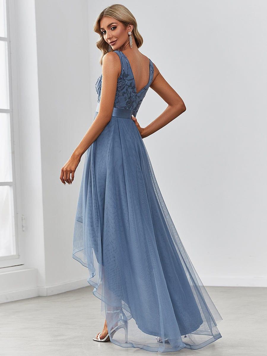 ever SASHIA|Fashion High-Low Deep V Neck Tulle Evening Dresses with Sequin Appliques