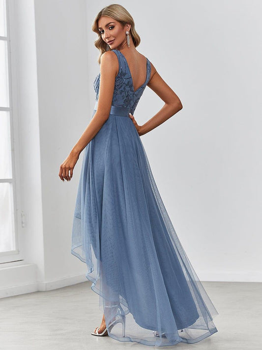 ever SASHIA|Fashion High-Low Deep V Neck Tulle Prom Dresses with Sequin Appliques
