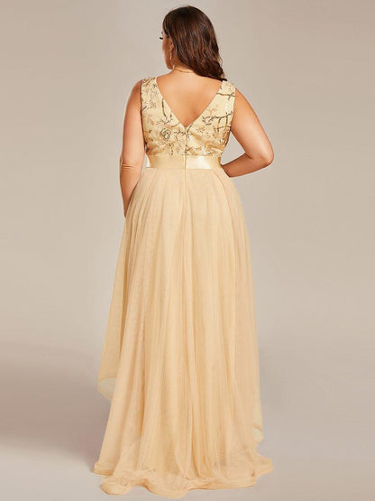 ever SASHIA|Fashion High-Low Deep V Neck Tulle Prom Dresses with Sequin Appliques