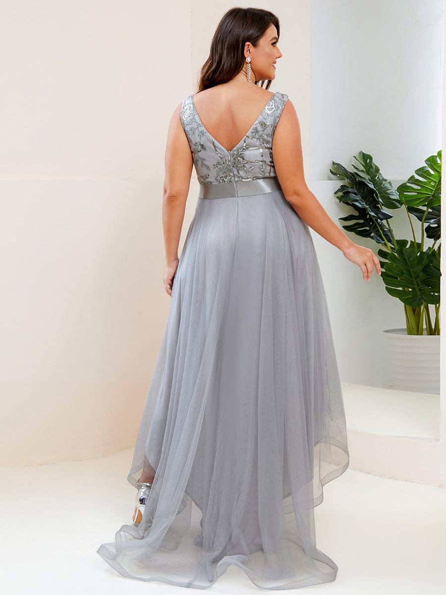ever SASHIA|Fashion High-Low Deep V Neck Tulle Prom Dresses with Sequin Appliques