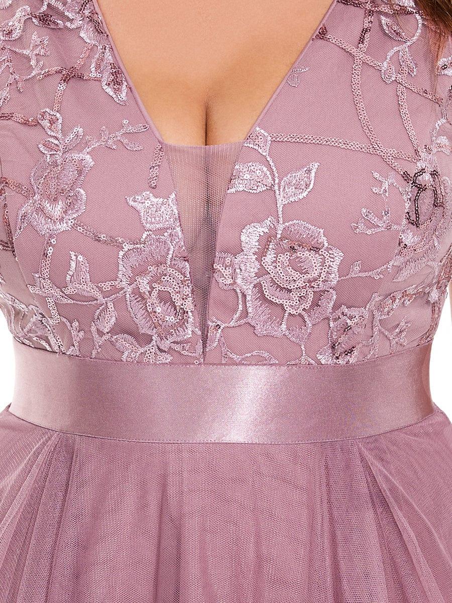 ever SASHIA|Fashion High-Low Deep V Neck Tulle Prom Dresses with Sequin Appliques