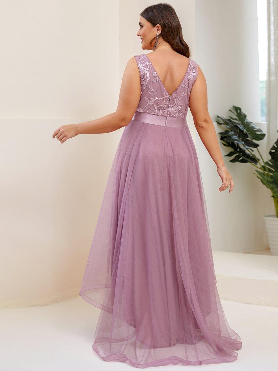 ever SASHIA|Fashion High-Low Deep V Neck Tulle Prom Dresses with Sequin Appliques