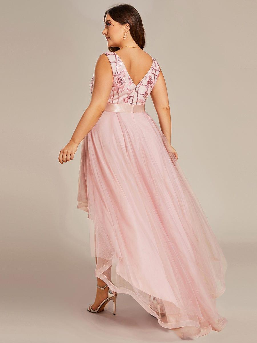 ever SASHIA|Fashion High-Low Deep V Neck Tulle Prom Dresses with Sequin Appliques
