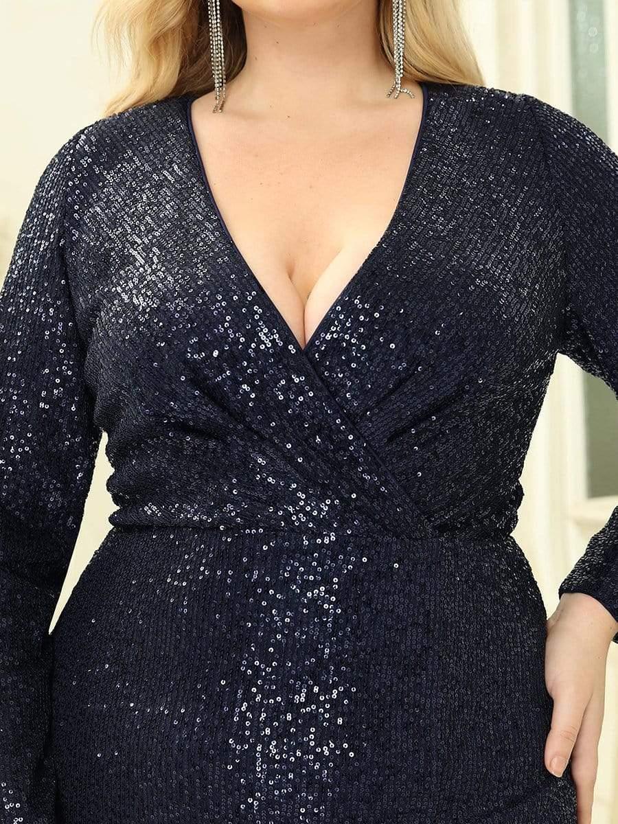ever NYX|Shiny V Neck Sequin Long Sleeves Evening Dress