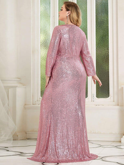 pretty NYX|Plus Size Sexy Deep V-Neck Sequin Bodice Formal Evening Gowns