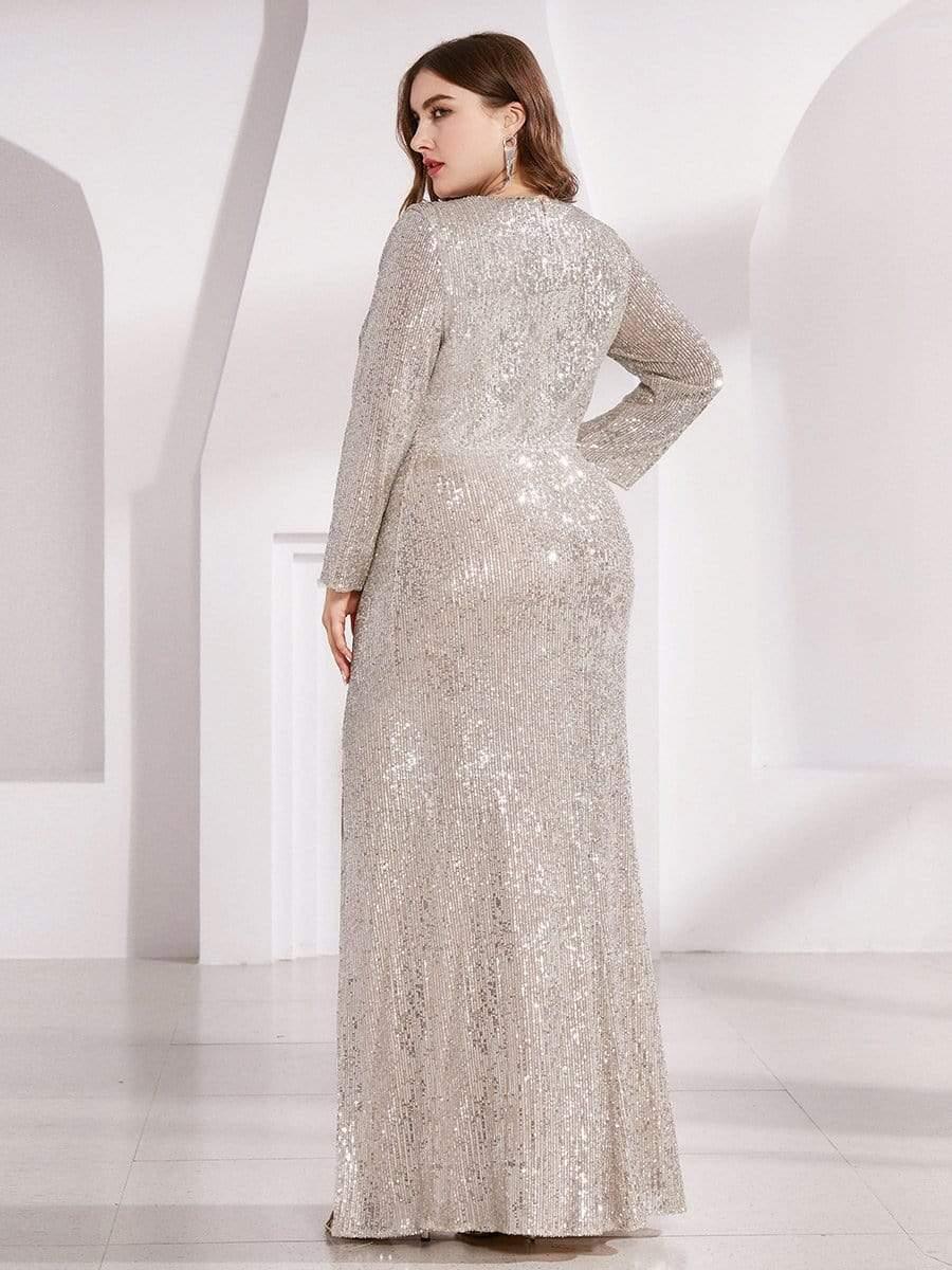 ever NYX|Shiny V Neck Sequin Long Sleeves Evening Dress