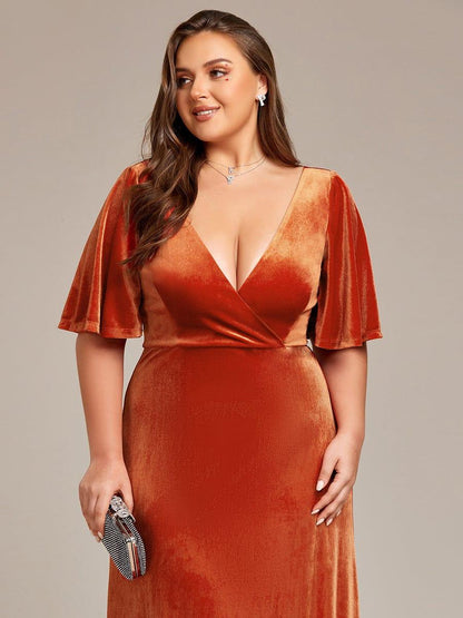 Velvet Double V Neck Maxi Bridesmaid Dress