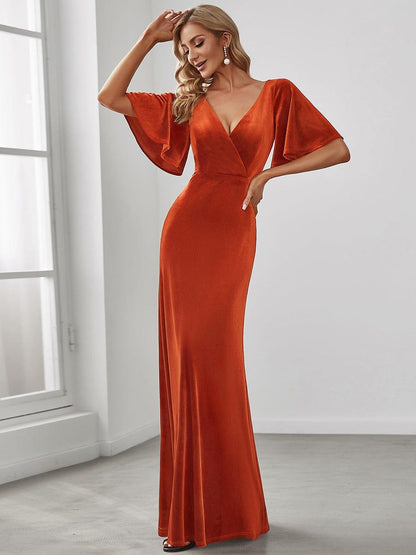 Velvet Double V Neck Maxi Bridesmaid Dress