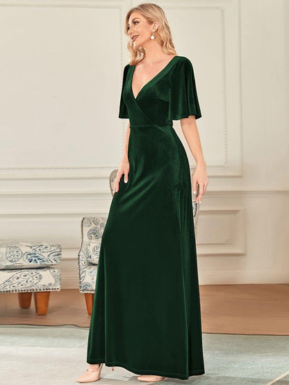 Velvet Double V Neck Maxi Bridesmaid Dress