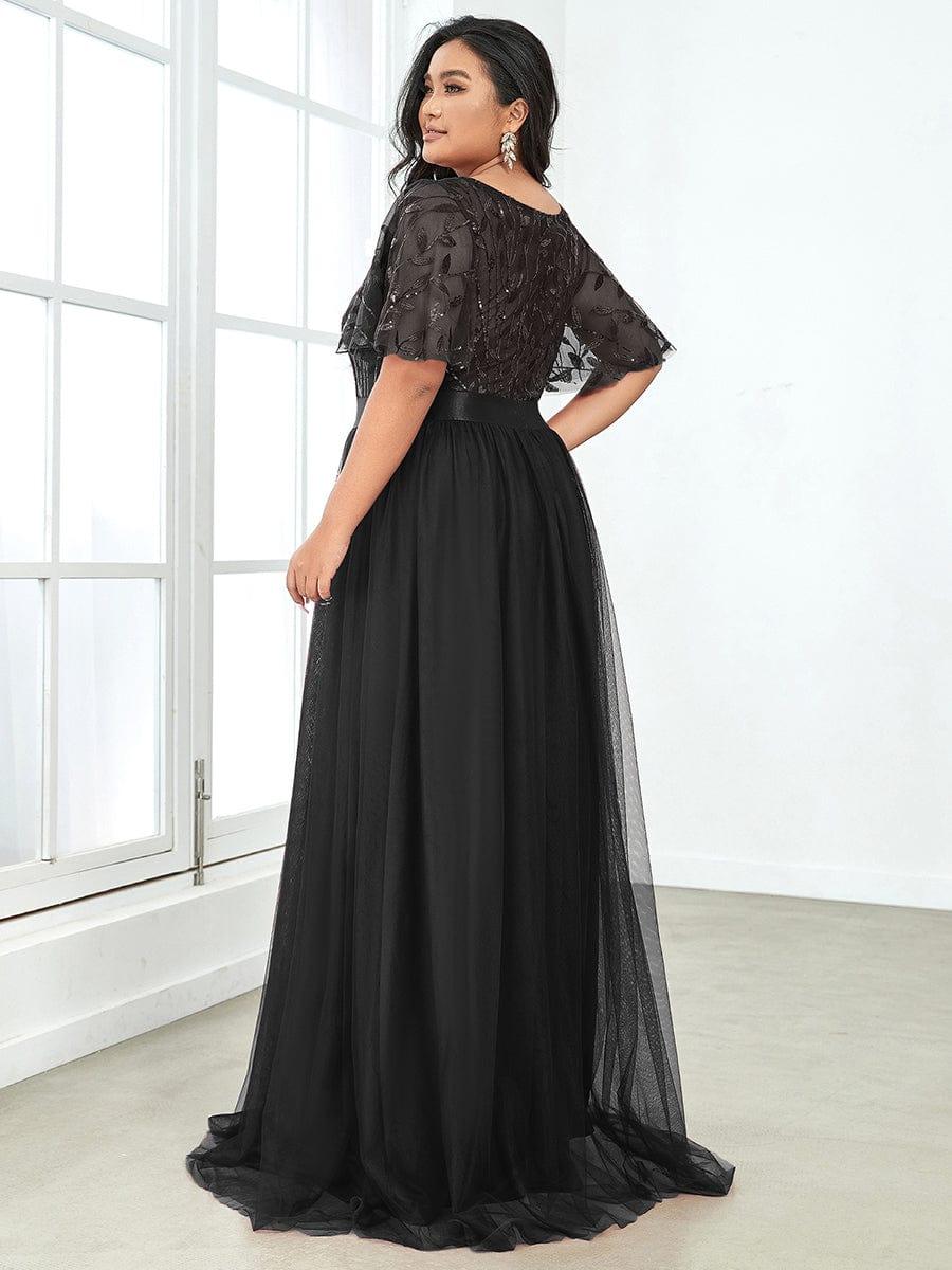 ever SAPHIR|Women's A-Line Short Sleeve Embroidery Floor Length Evening Dresses