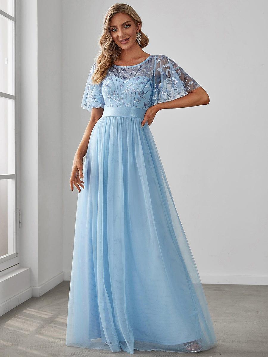 ever SAPHIR|Women's A-Line Short Sleeve Embroidery Floor Length Evening Dresses