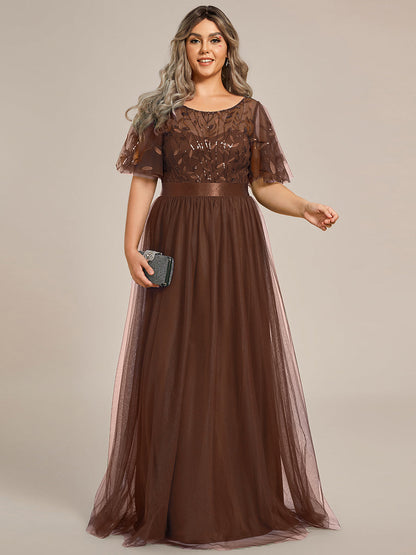 ever SAPHIR|Women's A-Line Short Sleeve Embroidery Floor Length Evening Dresses
