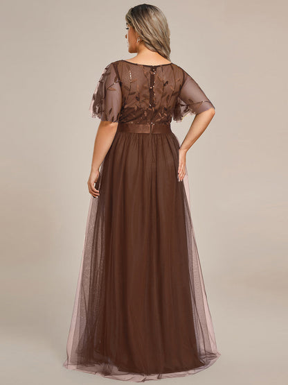 ever SAPHIR|Women's A-Line Short Sleeve Embroidery Floor Length Evening Dresses