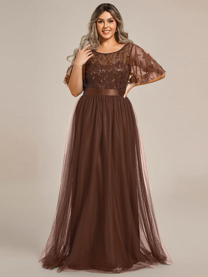 ever SAPHIR|Women's A-Line Short Sleeve Embroidery Floor Length Evening Dresses