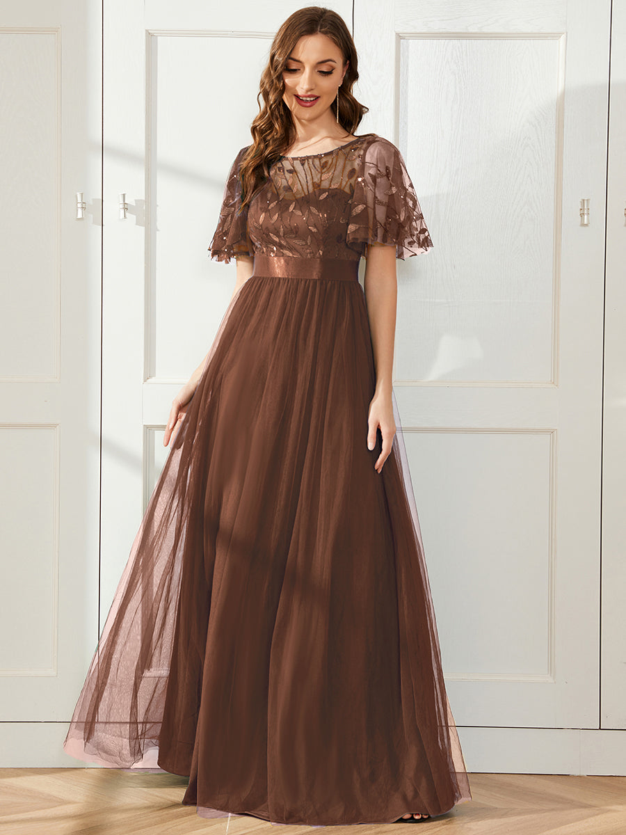 ever SAPHIR|Women's A-Line Short Sleeve Embroidery Floor Length Evening Dresses