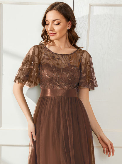 ever SAPHIR|Women's A-Line Short Sleeve Embroidery Floor Length Evening Dresses